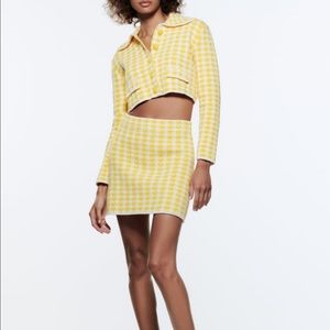 Houndstooth cropped jacket yellow&white